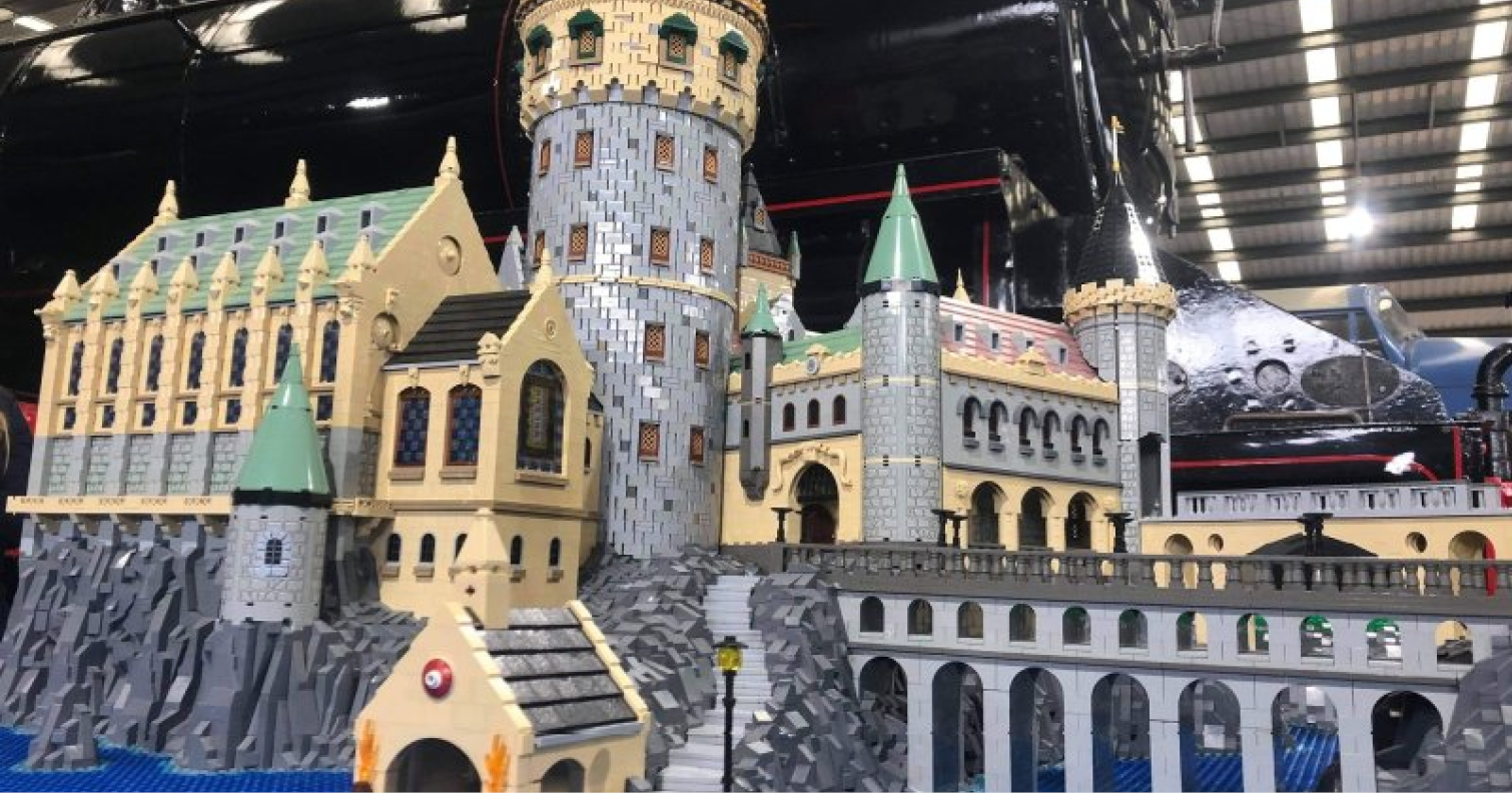 Hogwarts Castle built out of Lego on display at Locomotion for the Shildon Brick Show